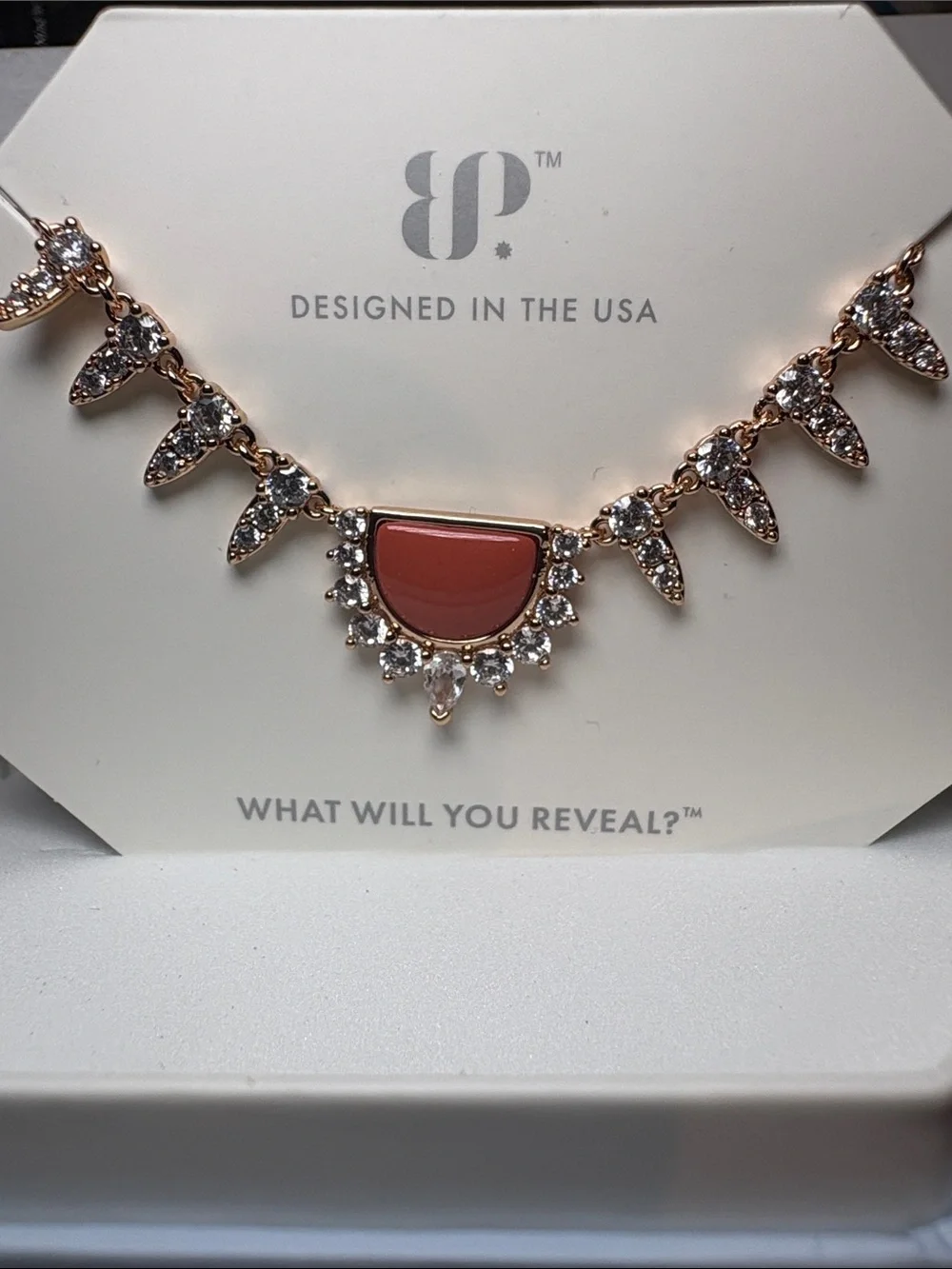 Bomb Party - OG Necklace - Half Moon Crescent - Carnelian Magnesite - Rose Gold